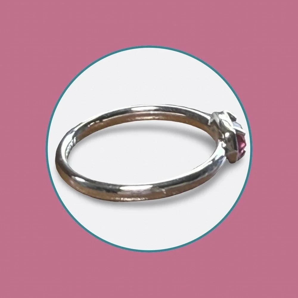 Kendra Scott Stackable Pink Tourmaline Stone‎ Ring 7.25 Silver Dainty Retired